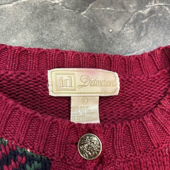 Vintage ID Distinctions Large Red Burgundy Floral Knit Sweater - Picture 3 of 8